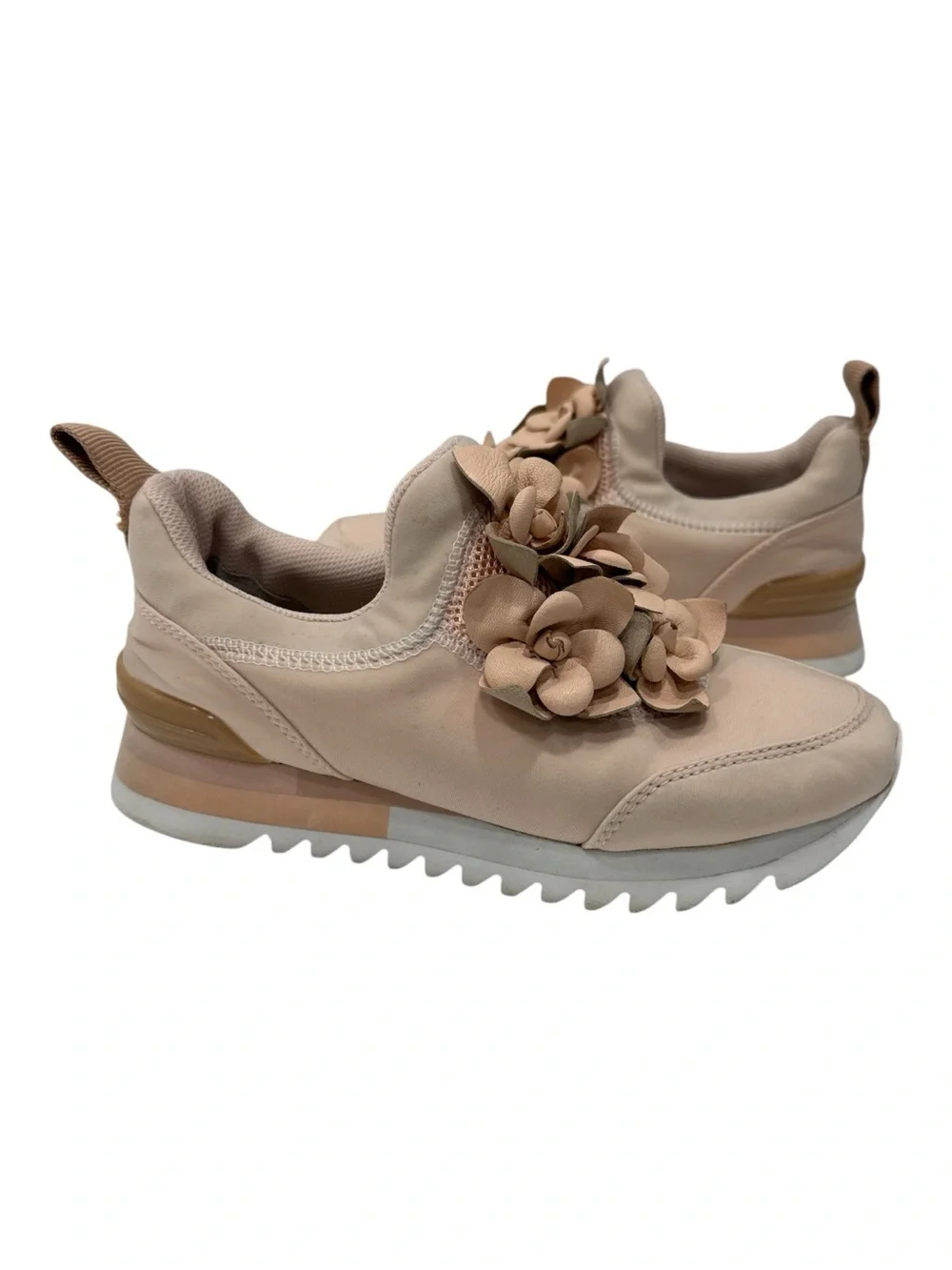 Tory Burch  Neoprene and Leather Blossom Floral Applique Slip On Sneakers sz 6